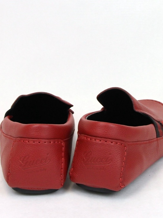 NIB Gucci Men\'s Red Leather Loafer Shoes Web 363835 G 8.5 main image 7